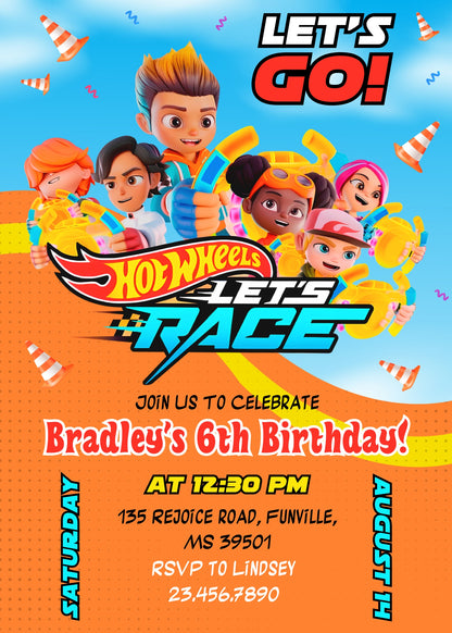 Hot Wheels Let's Race customizable invitation template | Share or Print | boy | UU409