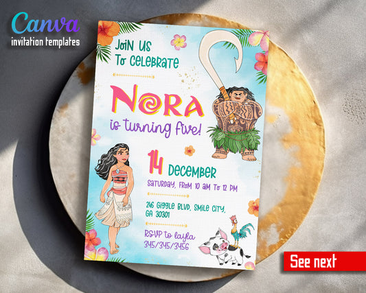 Moana Princess  customizable invitation template | Share or Print | girl | KN544