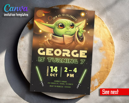 Baby Yoda Grogu Star Wars Mandalorian  customizable invitation template | Share or Print | boy | CO634