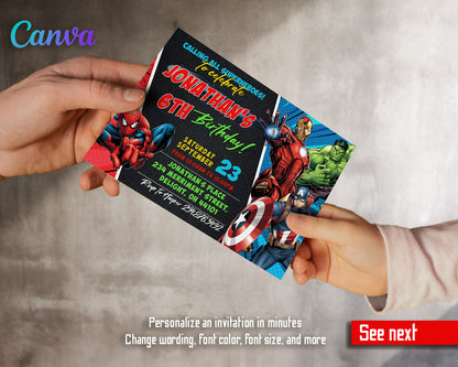 Avengers Marvel Superhero  customizable invitation template | Share or Print | boy | AX762