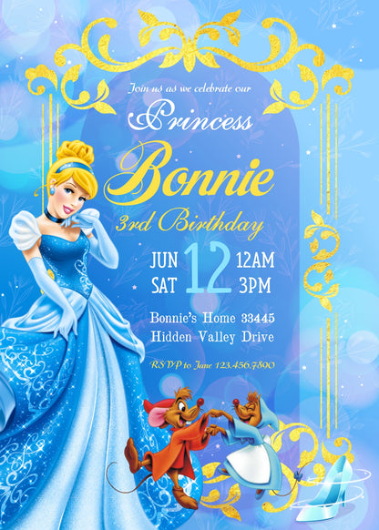 Cinderella Princess customizable invitation template | Share or Print | girl | ZW636