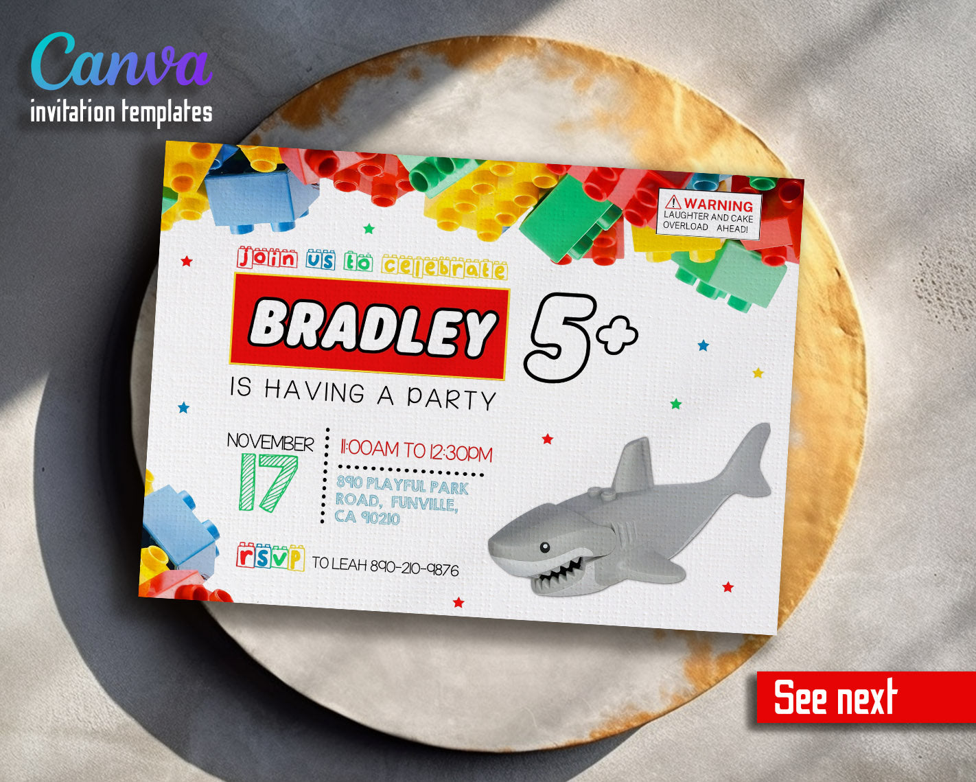 Lego Shark Jaws customizable invitation template | Share or Print |  | LN548