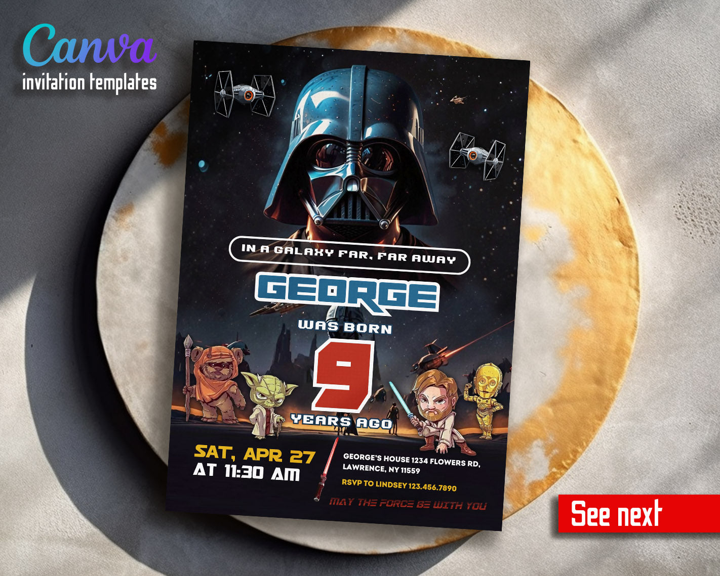 Star Wars Darth Vader  customizable invitation template | Share or Print | boy | OP795