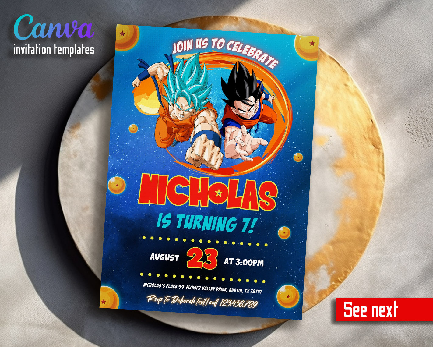 Dragon Ball Z Anime  customizable invitation template | Share or Print | boy | YS332