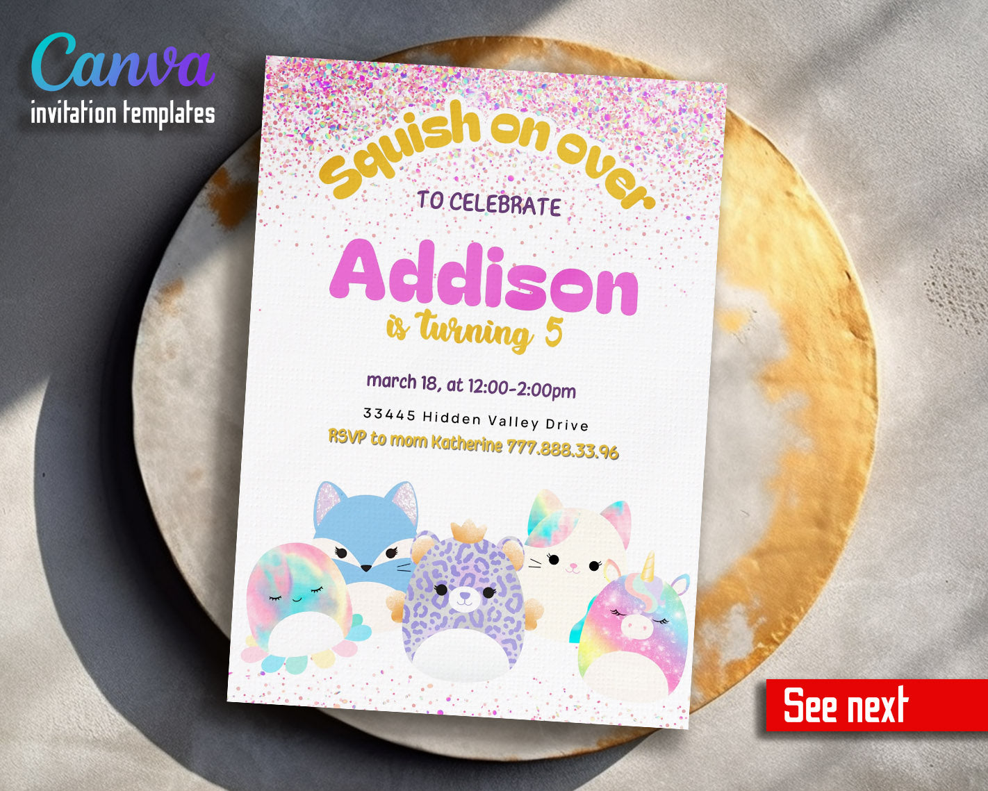 Squishmallows  customizable invitation template | Share or Print |  | SL955