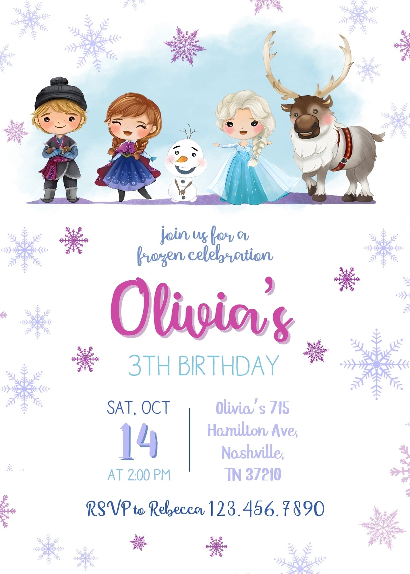 Frozen Elsa  customizable invitation template | Share or Print | girl | OT853