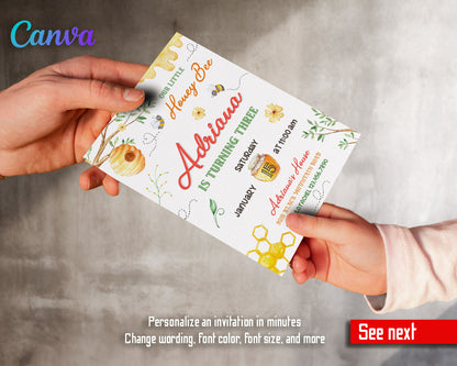 1st Bee Day Party customizable invitation template | Share or Print |  | QB752