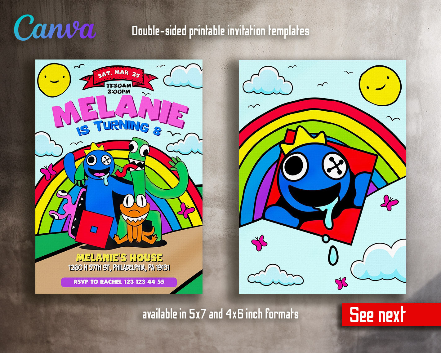 Rainbow Friends  customizable invitation template | Share or Print |  | AF200