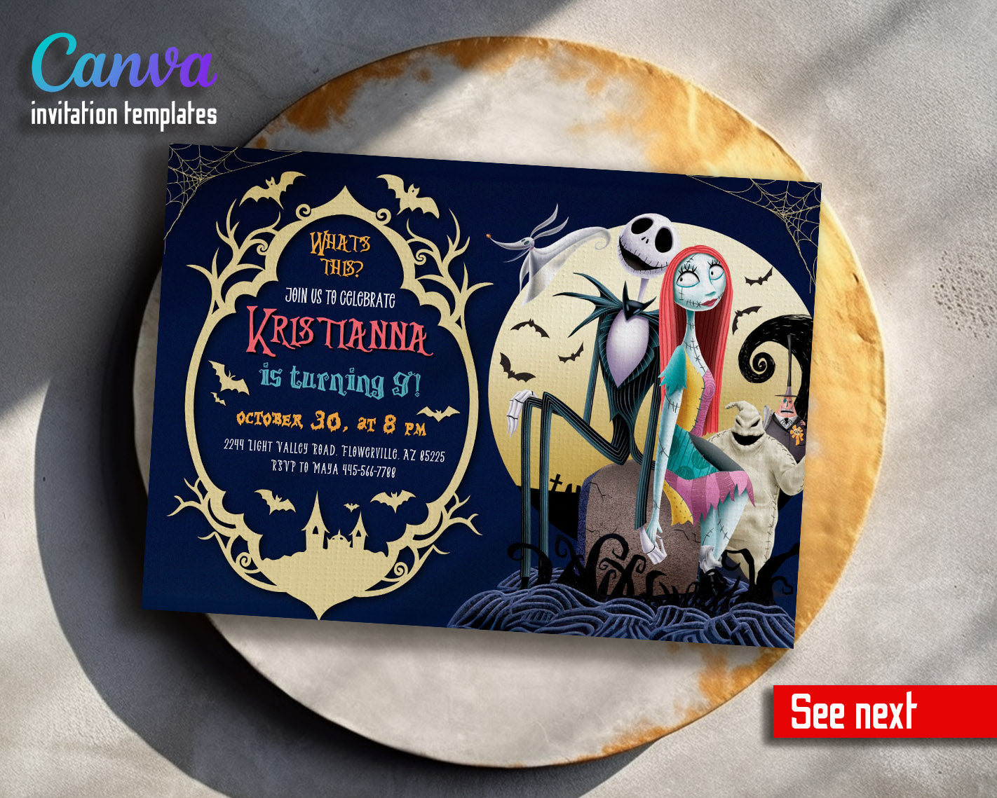 The Nightmare Before Christmas Halloween customizable invitation template | Share or Print |  | PR735