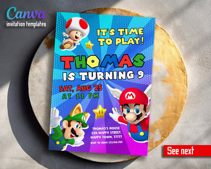 Super Mario Bros  customizable invitation template | Share or Print |  | VP496