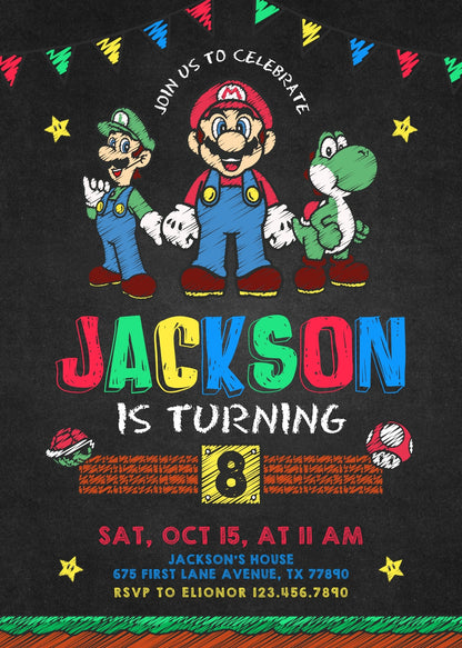 Super Mario Bros  customizable invitation template | Share or Print |  | GG030