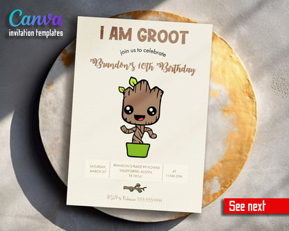 Groot Guardians of the Galaxy Superhero customizable invitation template | Share or Print |  | VD389