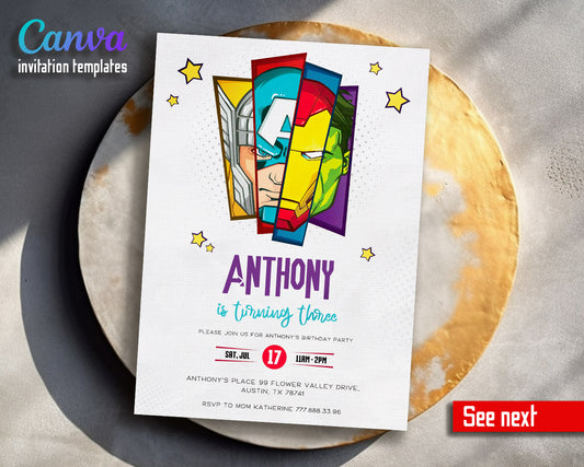 Avengers Marvel Superhero  customizable invitation template | Share or Print | boy | DT094