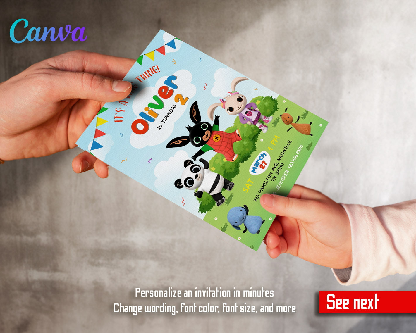 Bing Bunny customizable invitation template | Share or Print |  | MJ433