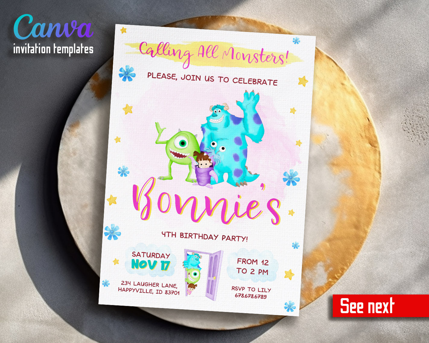 Monsters, Inc.  customizable invitation template | Share or Print |  | KK489