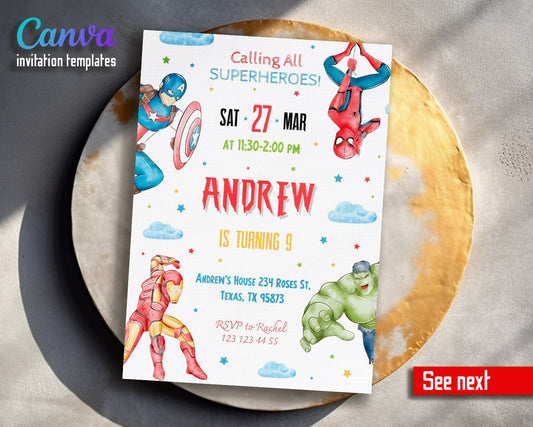 Avengers Marvel Superhero  customizable invitation template | Share or Print | boy | EW966