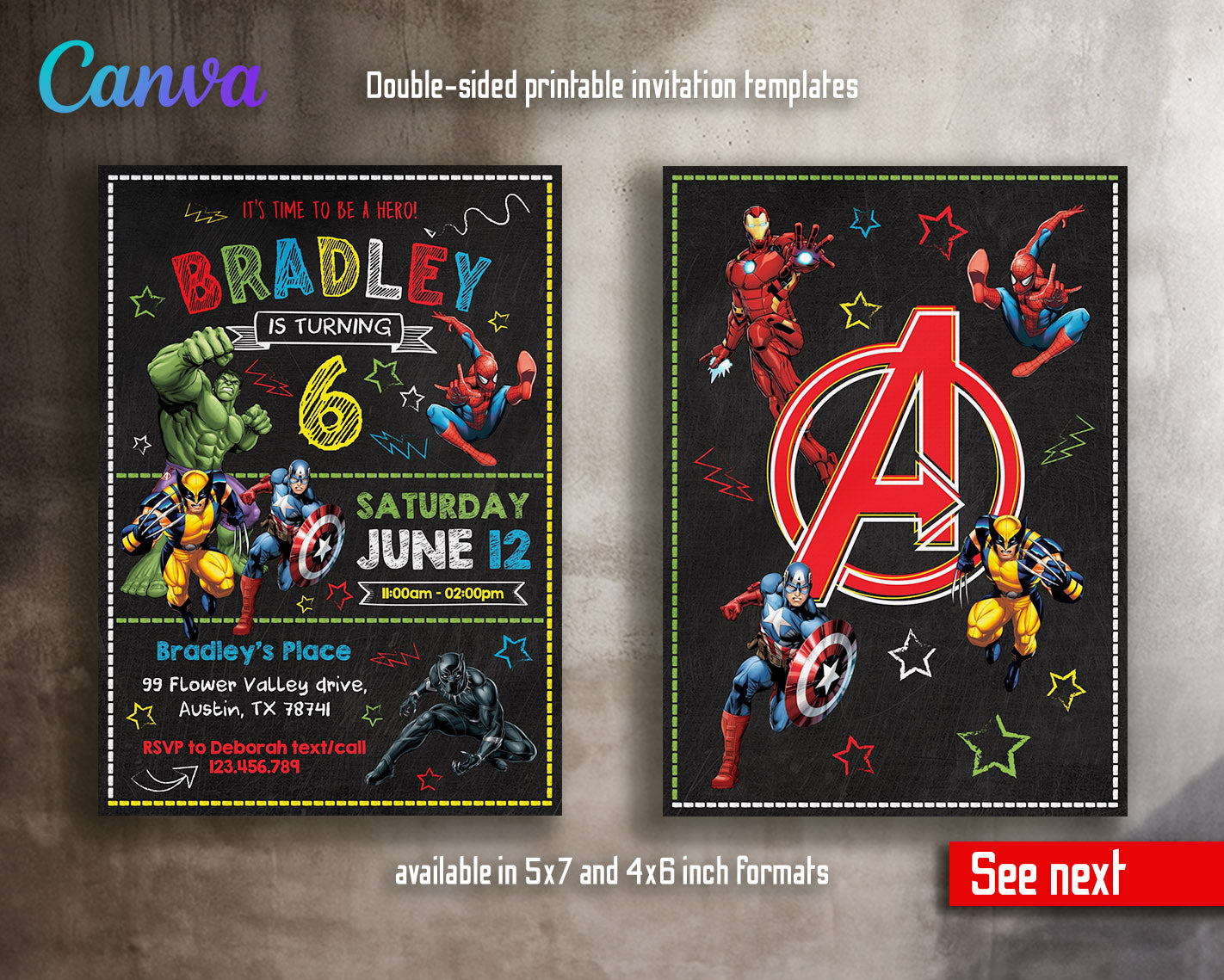 Avengers Marvel Superhero  customizable invitation template | Share or Print | boy | IT468