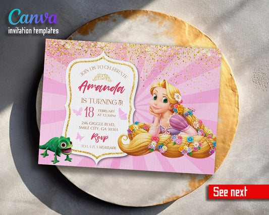 Rapunzel Princess Tangled customizable invitation template | Share or Print | girl | JQ331