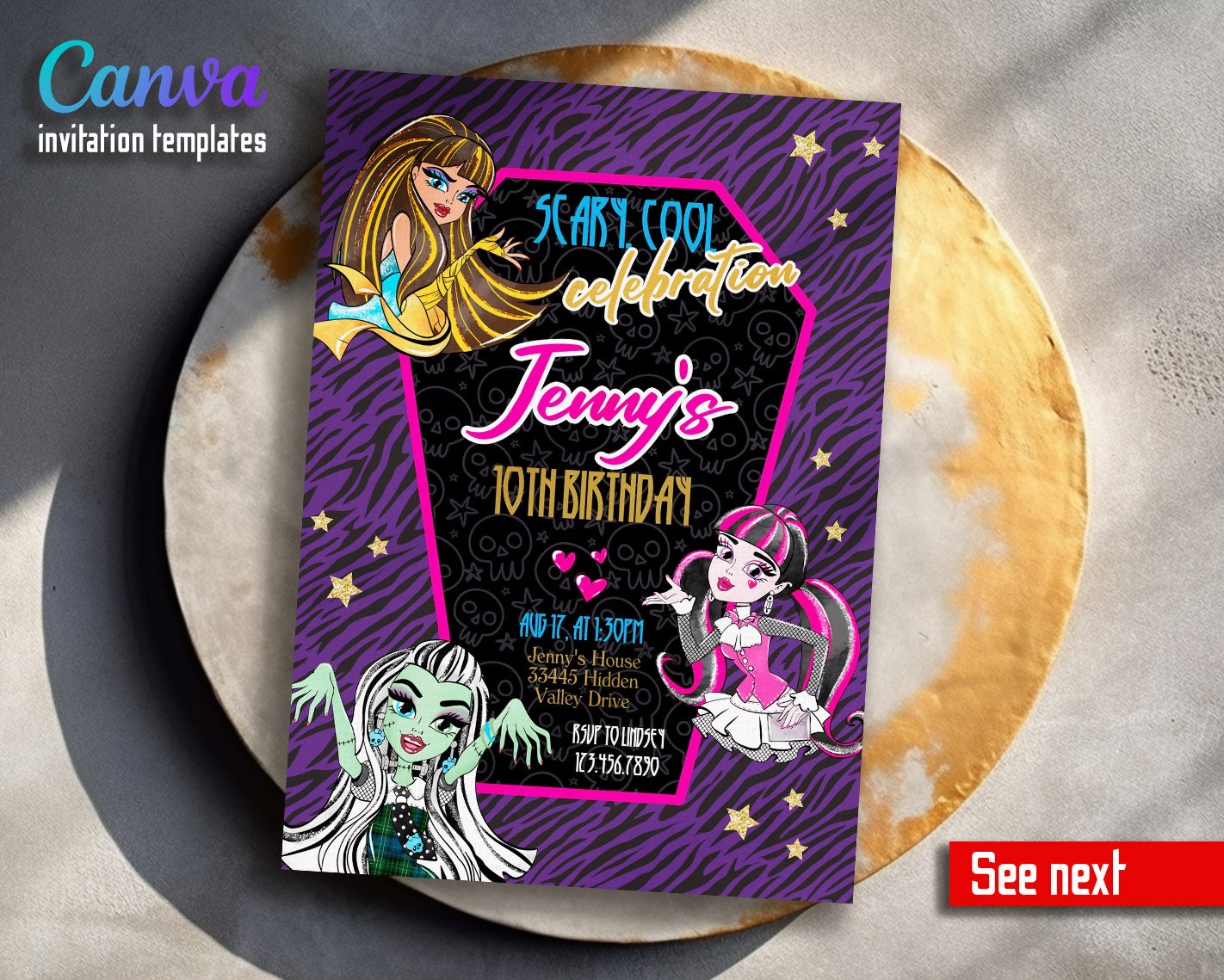 Monster High  customizable invitation template | Share or Print | girl | WU115