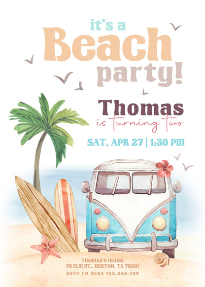 Groovy Surfvan Surfing customizable invitation template | Share or Print |  | TM819