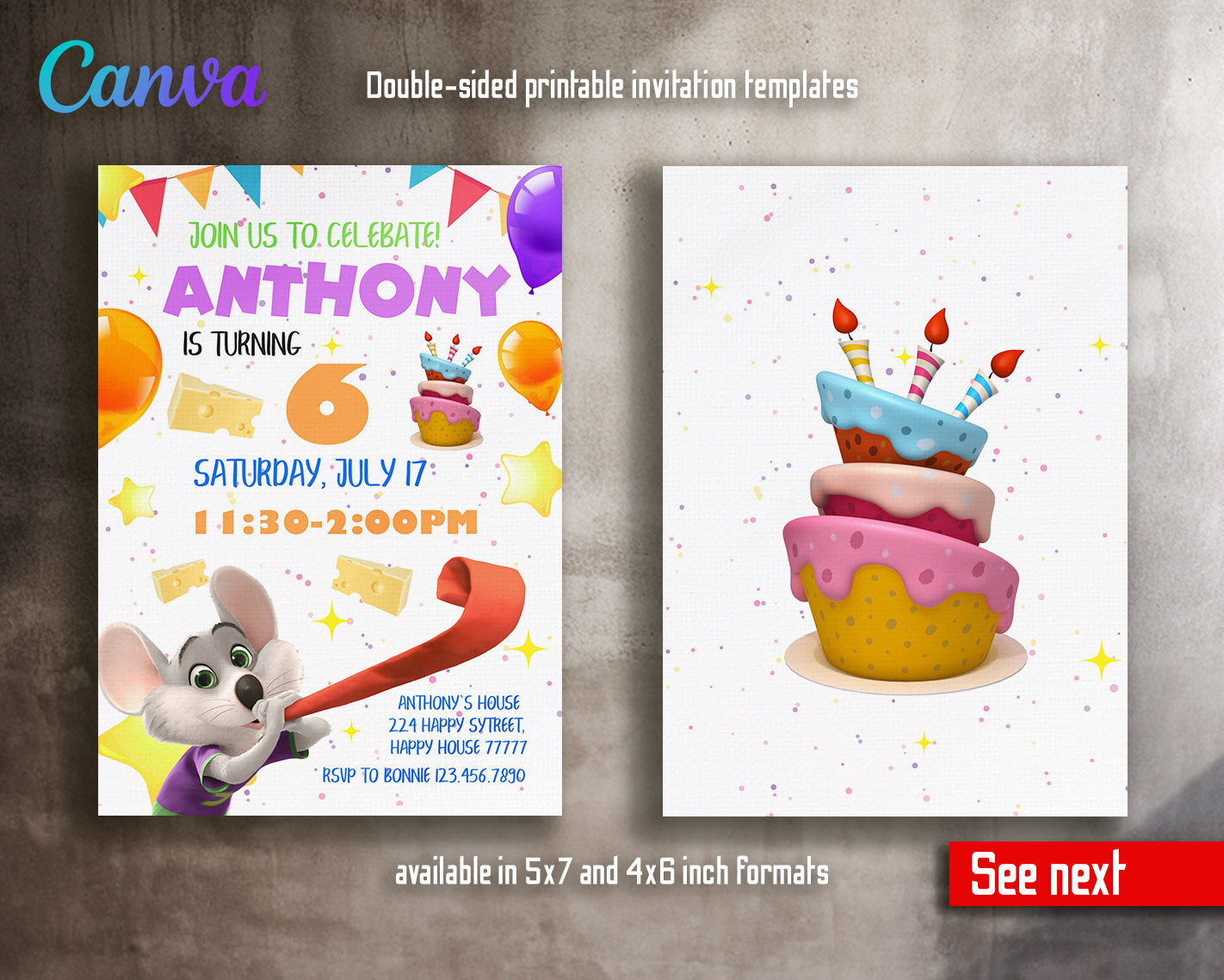 Chuck E. Cheese customizable invitation template | Share or Print |  | GU421