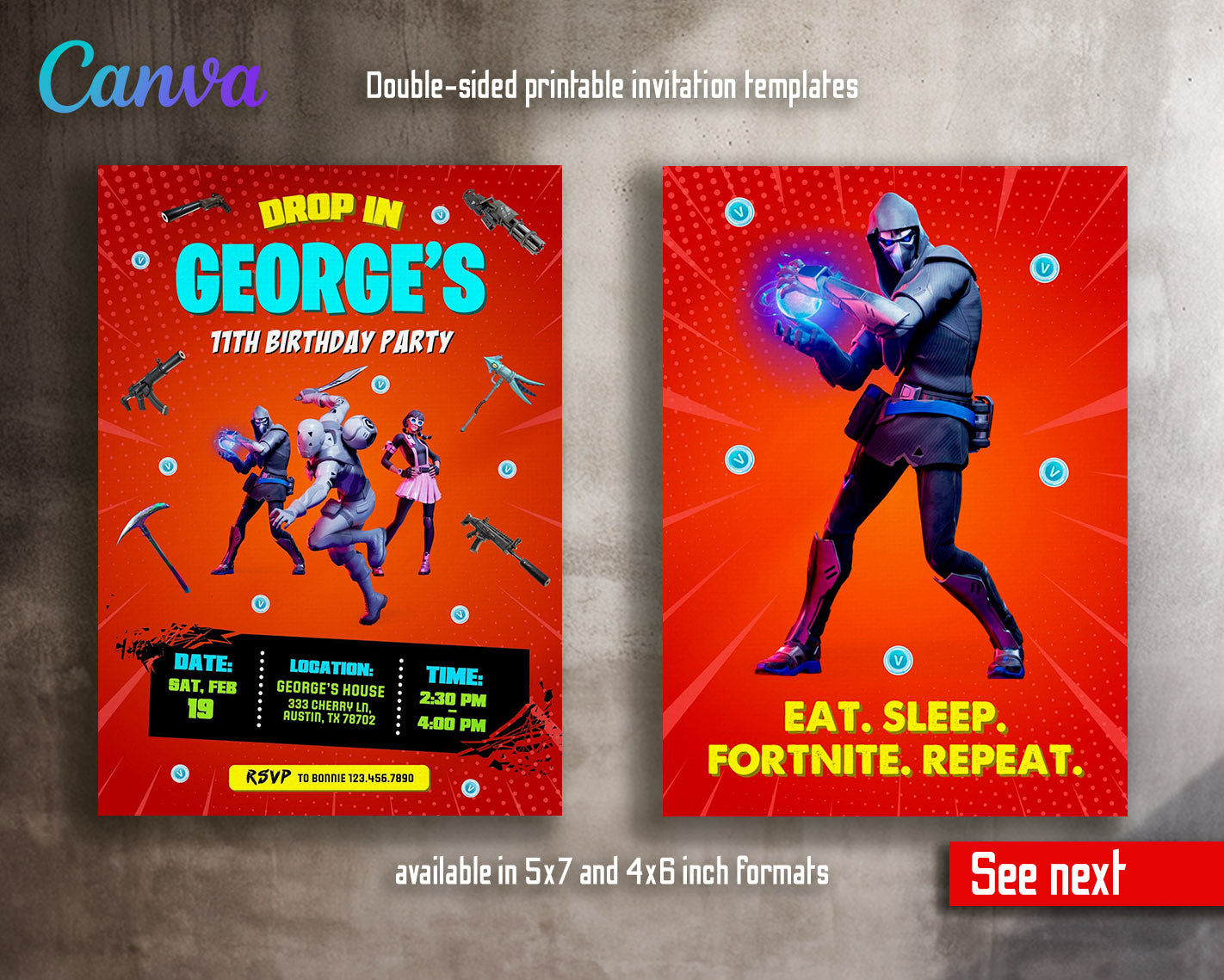 Fortnite gamer customizable invitation template | Share or Print | boy | OB246