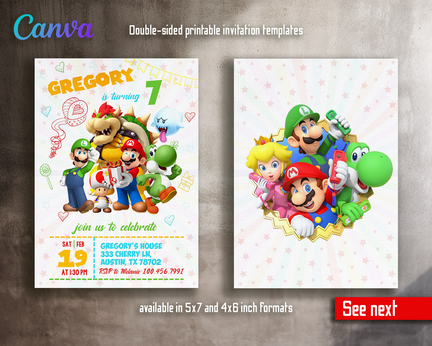 Super Mario Bros  customizable invitation template | Share or Print |  | GJ368