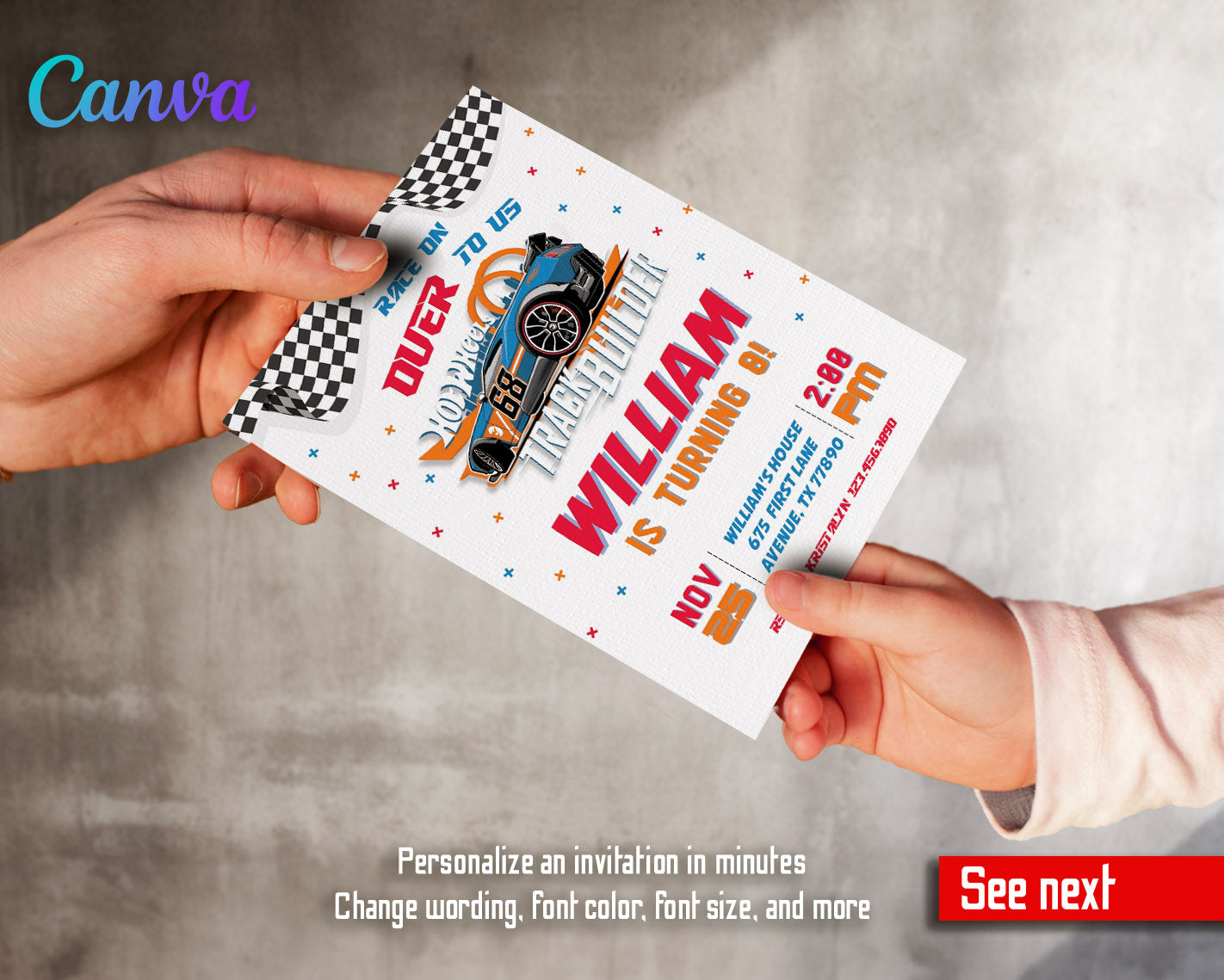 Hot Wheels Racing  customizable invitation template | Share or Print | boy | OA337