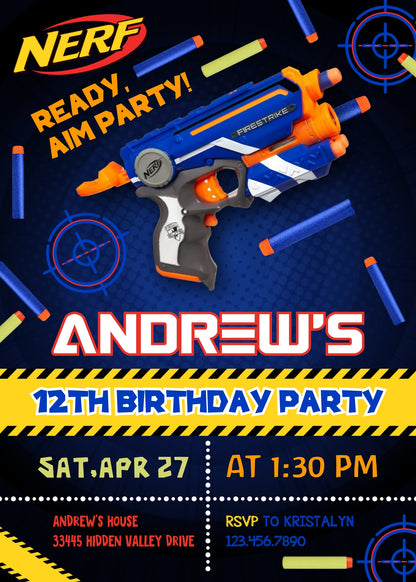 NERF Dart Wars  customizable invitation template | Share or Print | boy | ZK080