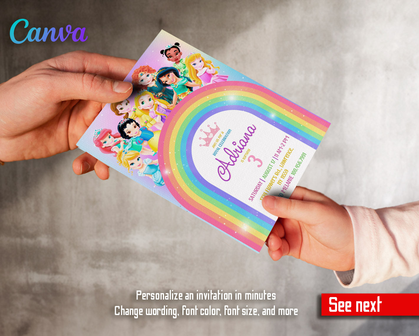 Disney Princess  customizable invitation template | Share or Print | girl | RH009