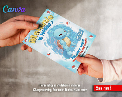 Squirtle Pokemon Anime customizable invitation template | Share or Print |  | DT061