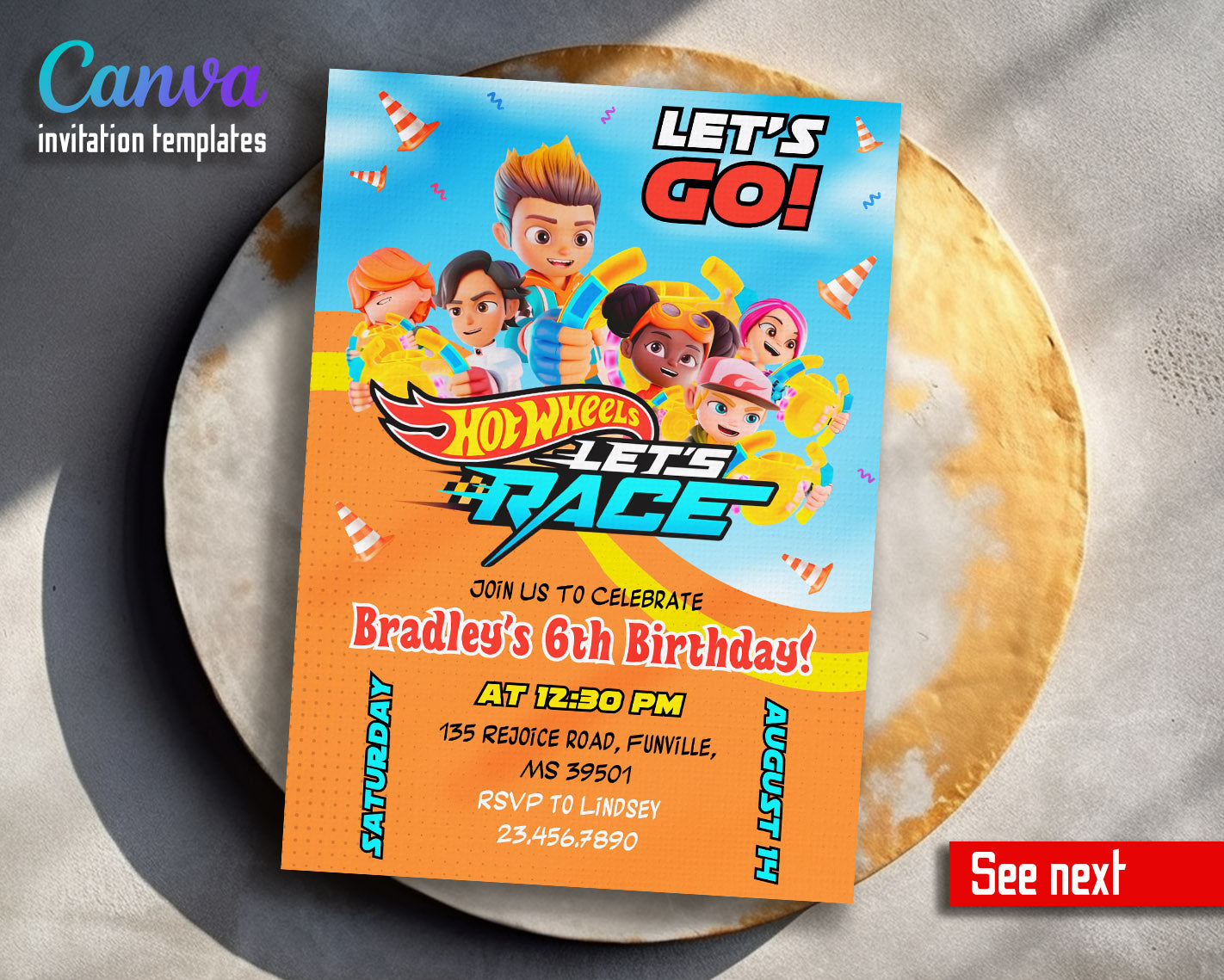 Hot Wheels Let's Race customizable invitation template | Share or Print | boy | UU409