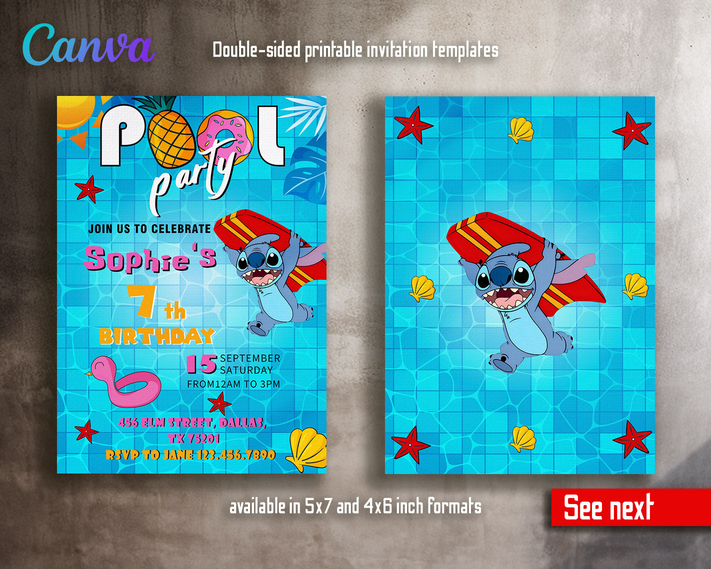 Lilo & Stitch Pool customizable invitation template | Share or Print |  | WE384