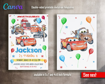 Cars Lightning McQueen customizable invitation template | Share or Print | boy | ZJ295