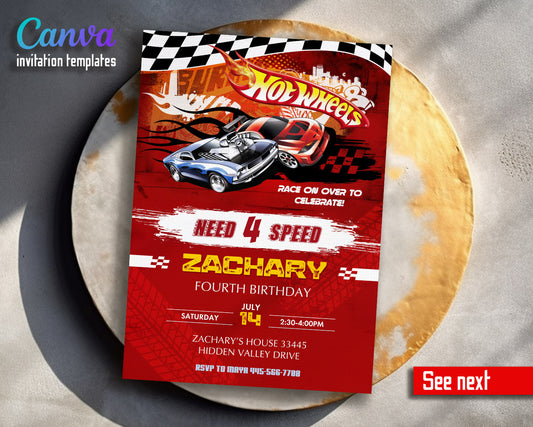 Hot Wheels Need Four Speed  customizable invitation template | Share or Print | boy | NO856