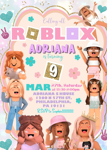 Roblox customizable invite template girl | instant download | Share or Print | IB746