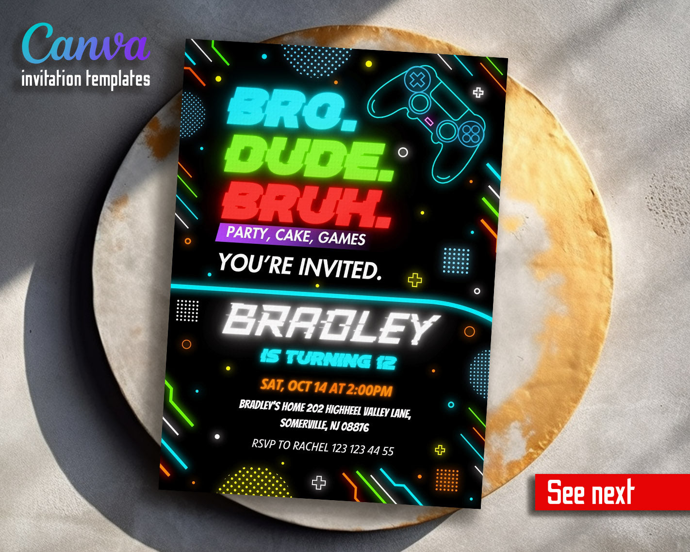 Bruh Gamer customizable invitation template | Share or Print | boy | WR789