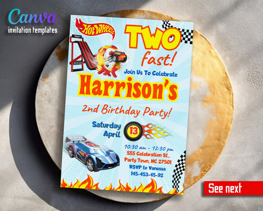 Hot Wheels Two Fast 2 Furious customizable invitation template | Share or Print | boy | KL433