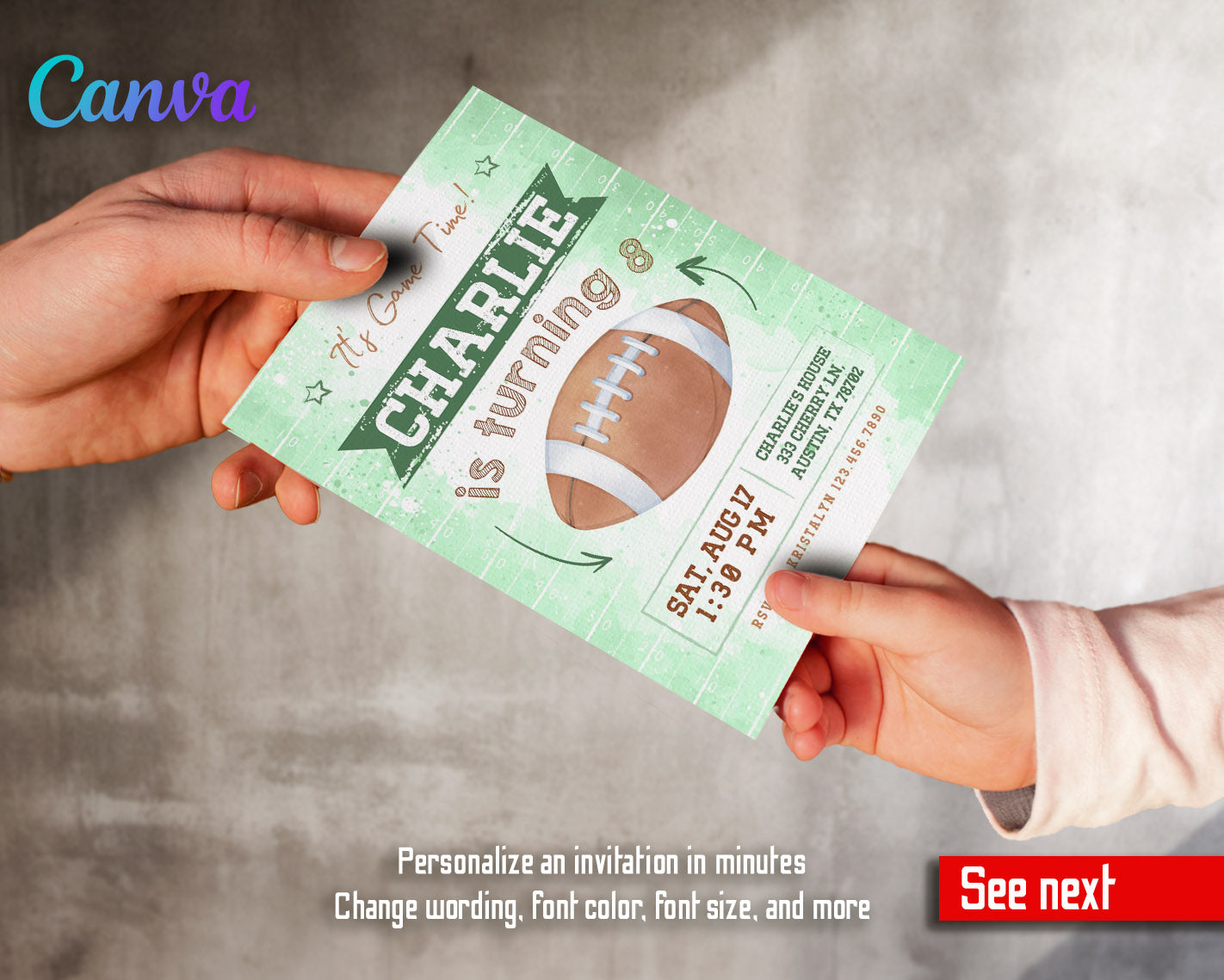 Super Bowl Football customizable invitation template | Share or Print | boy | JL250