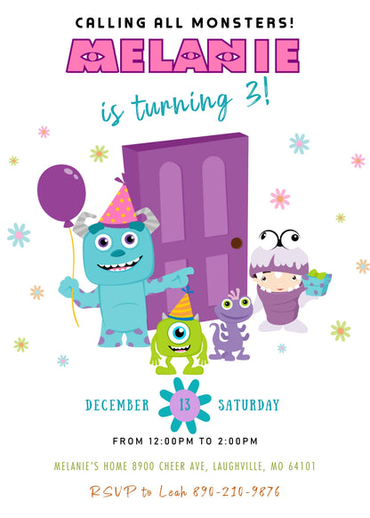 Monsters, Inc.  customizable invitation template | Share or Print |  | WE346