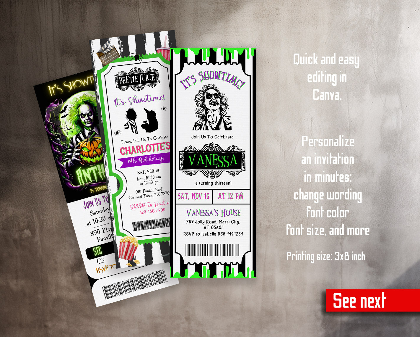 Beetlejuice Halloween customizable invitation template | Share or Print |  | IV060