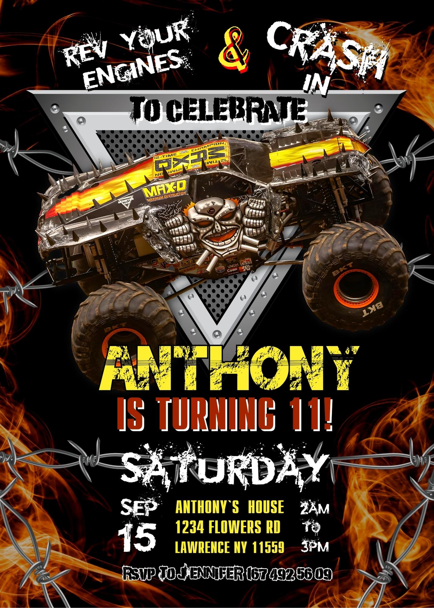 Monster Jam Max D customizable invite template boy | instant download | Share or Print | LV487