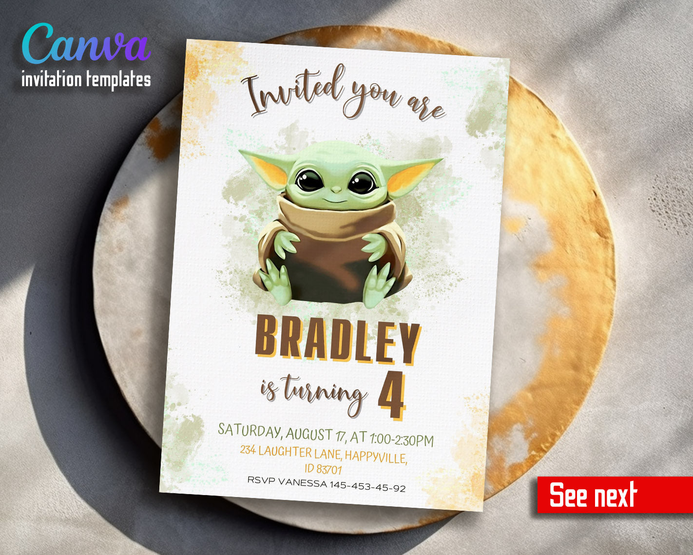 Baby Yoda Grogu Star Wars Mandalorian  customizable invitation template | Share or Print | boy | RO737