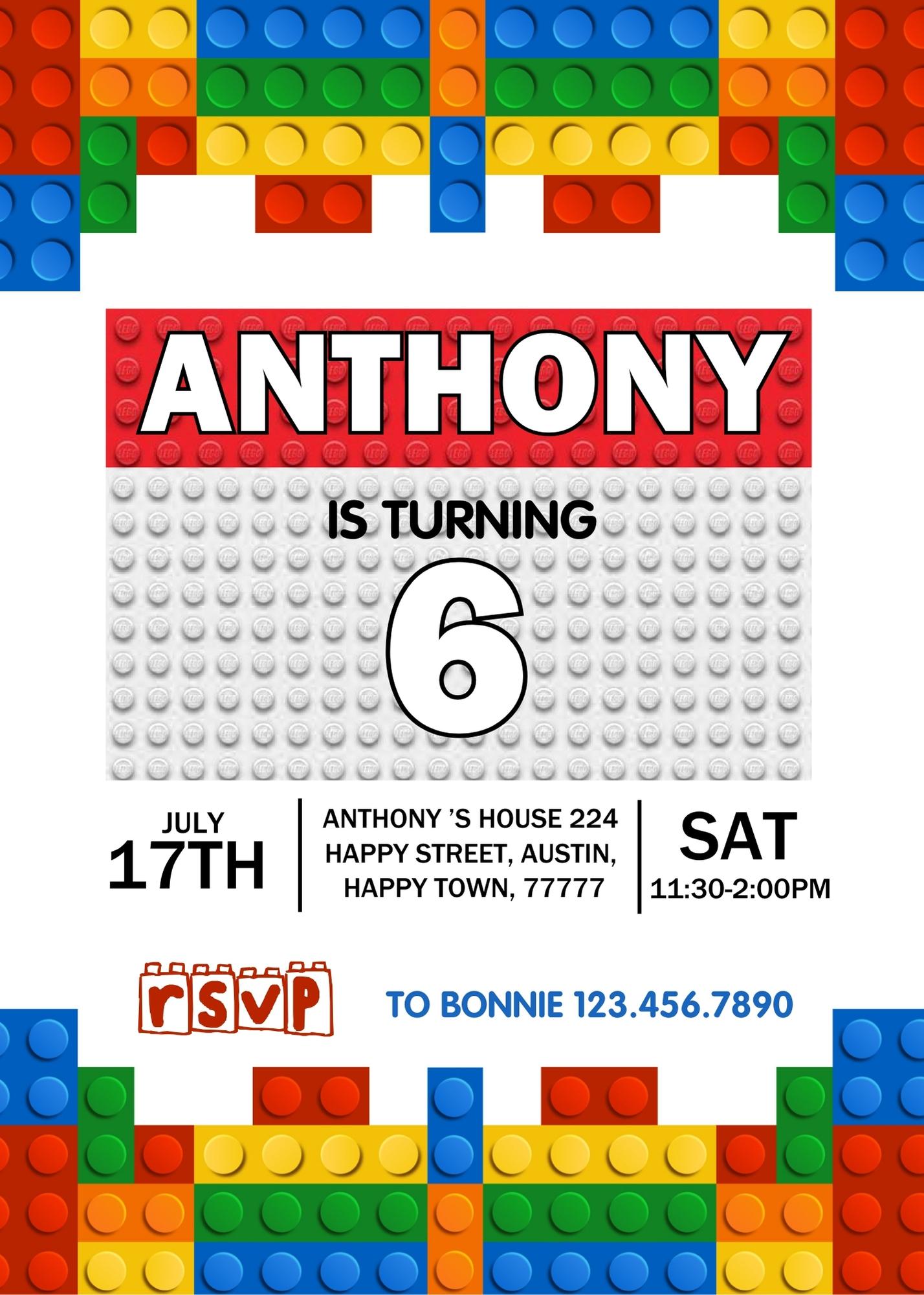 Lego customizable invite template | instant download | Share or Print | GI758