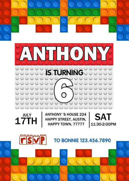 Lego customizable invite template | instant download | Share or Print | GI758