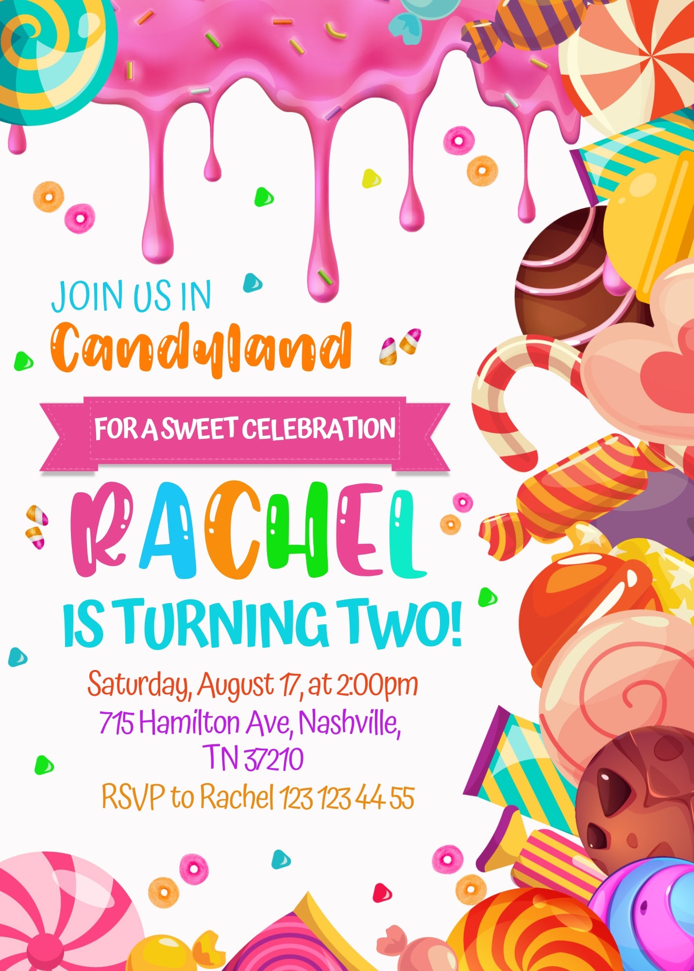 Candy Land Lollipop customizable invitation template | Share or Print | girl | FC593