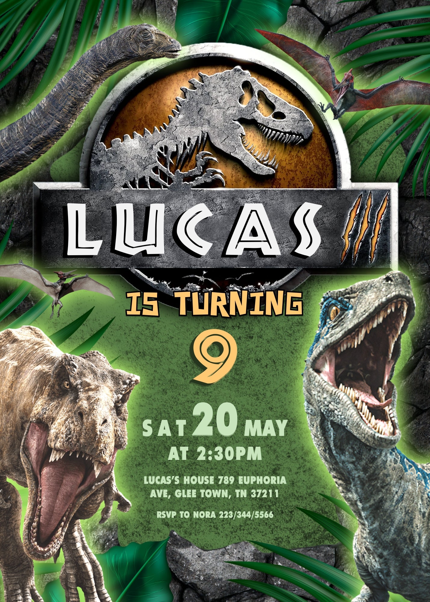 Jurassic Park Dinosaur customizable invitation template | Share or Print |  | BT014