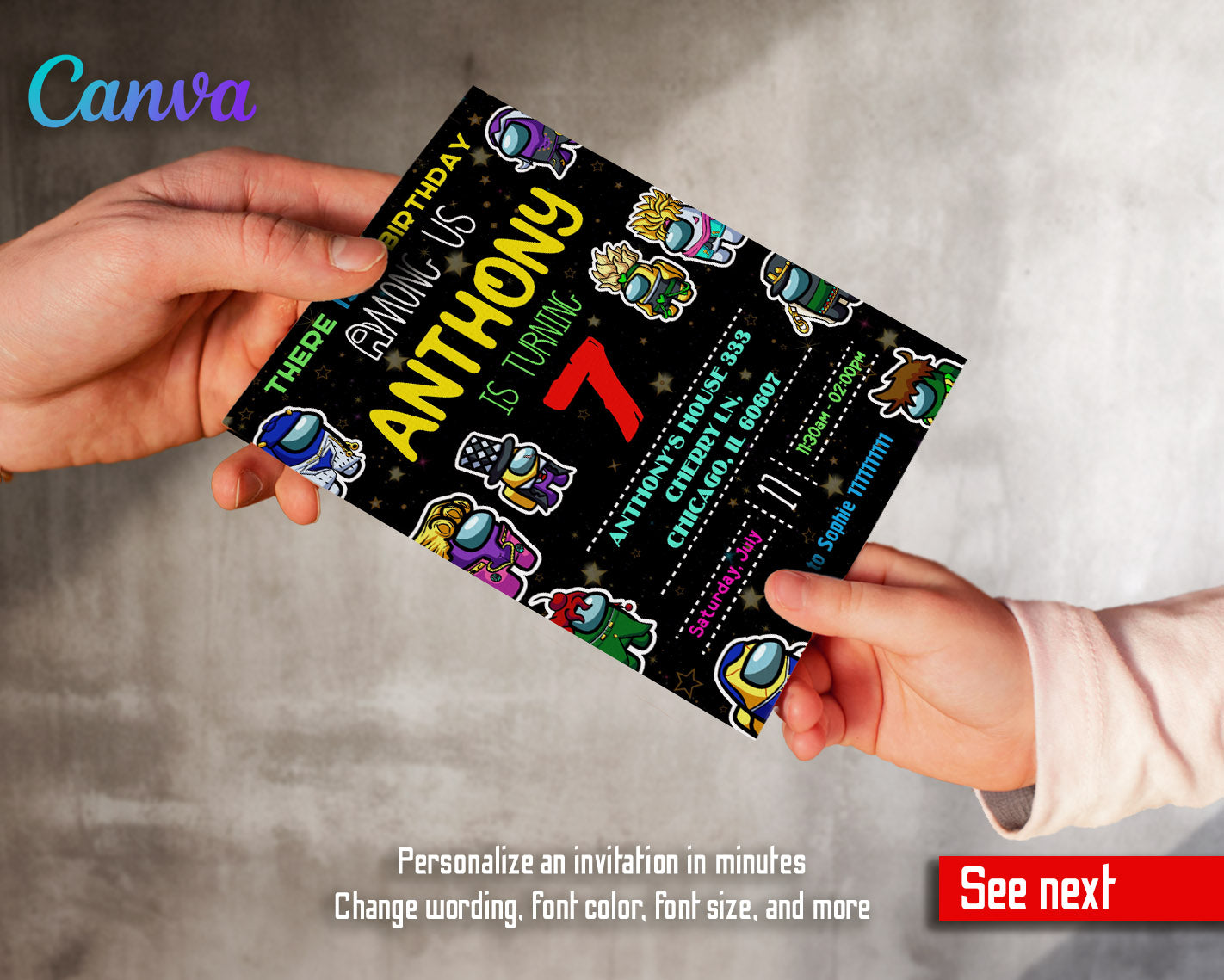 Among Us Gamer customizable invitation template | Share or Print |  | KB988