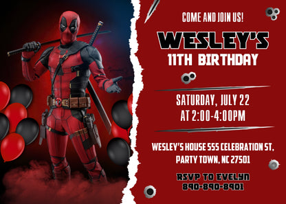 Deadpool Marvel customizable invitation template | Share or Print | boy | QC454