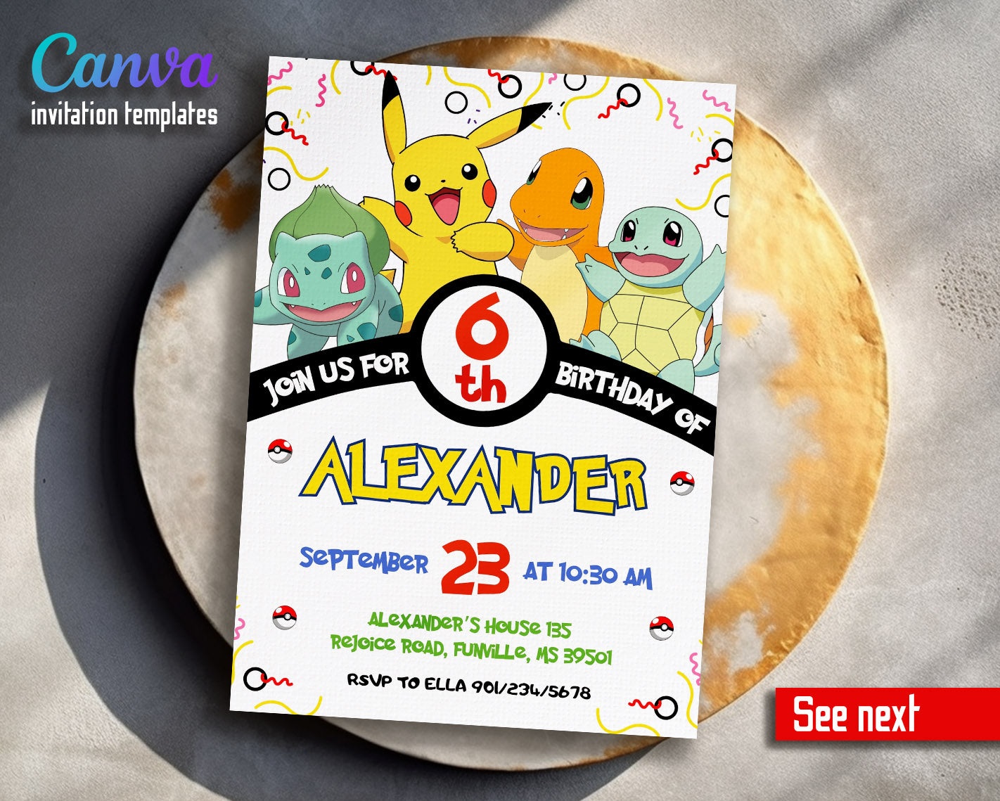 Pokemon Pikachu  customizable invitation template | Share or Print |  | EK451